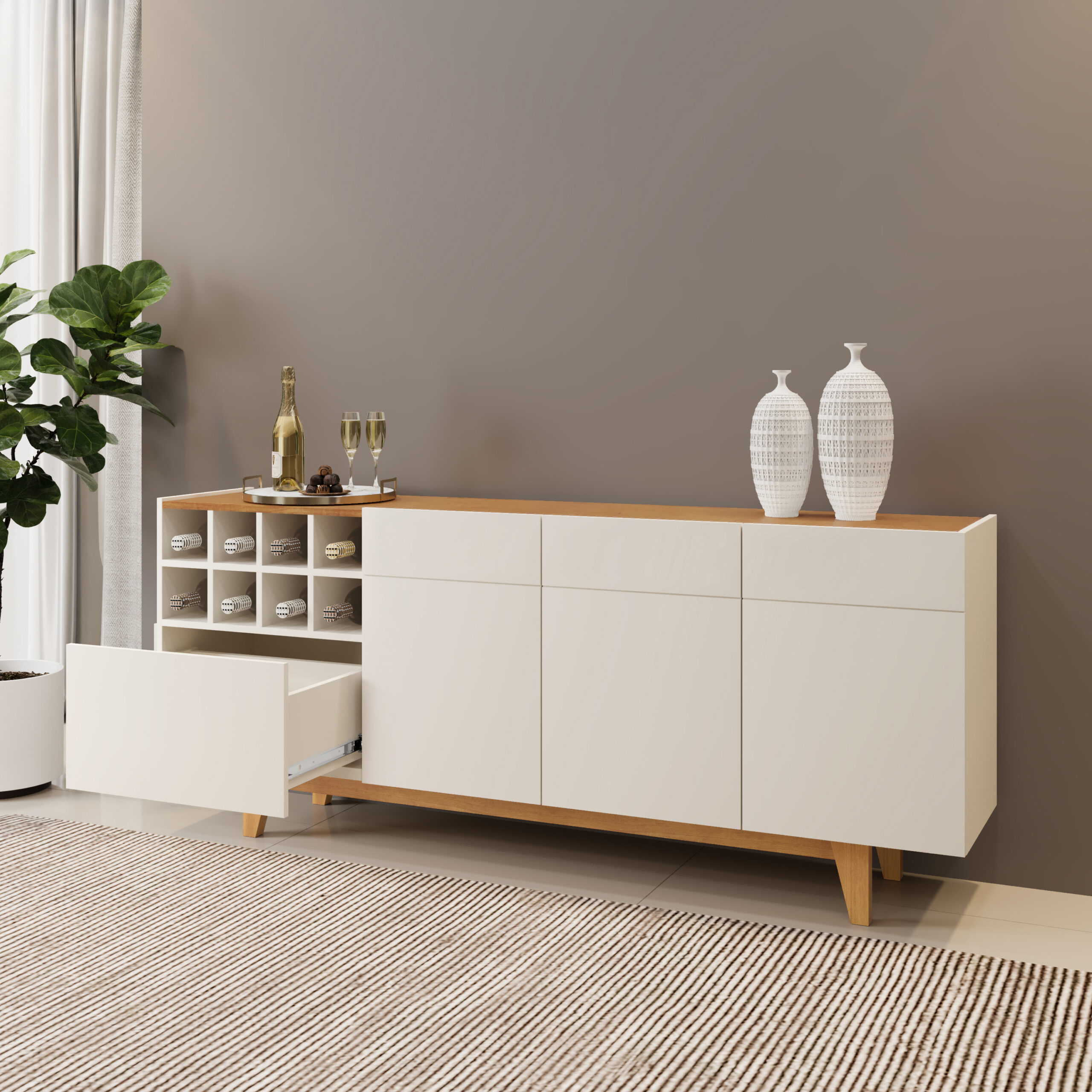 Buffet Philadephila - Lado - Ambiente - Off - Naturale - Sem Espelho - Aberto