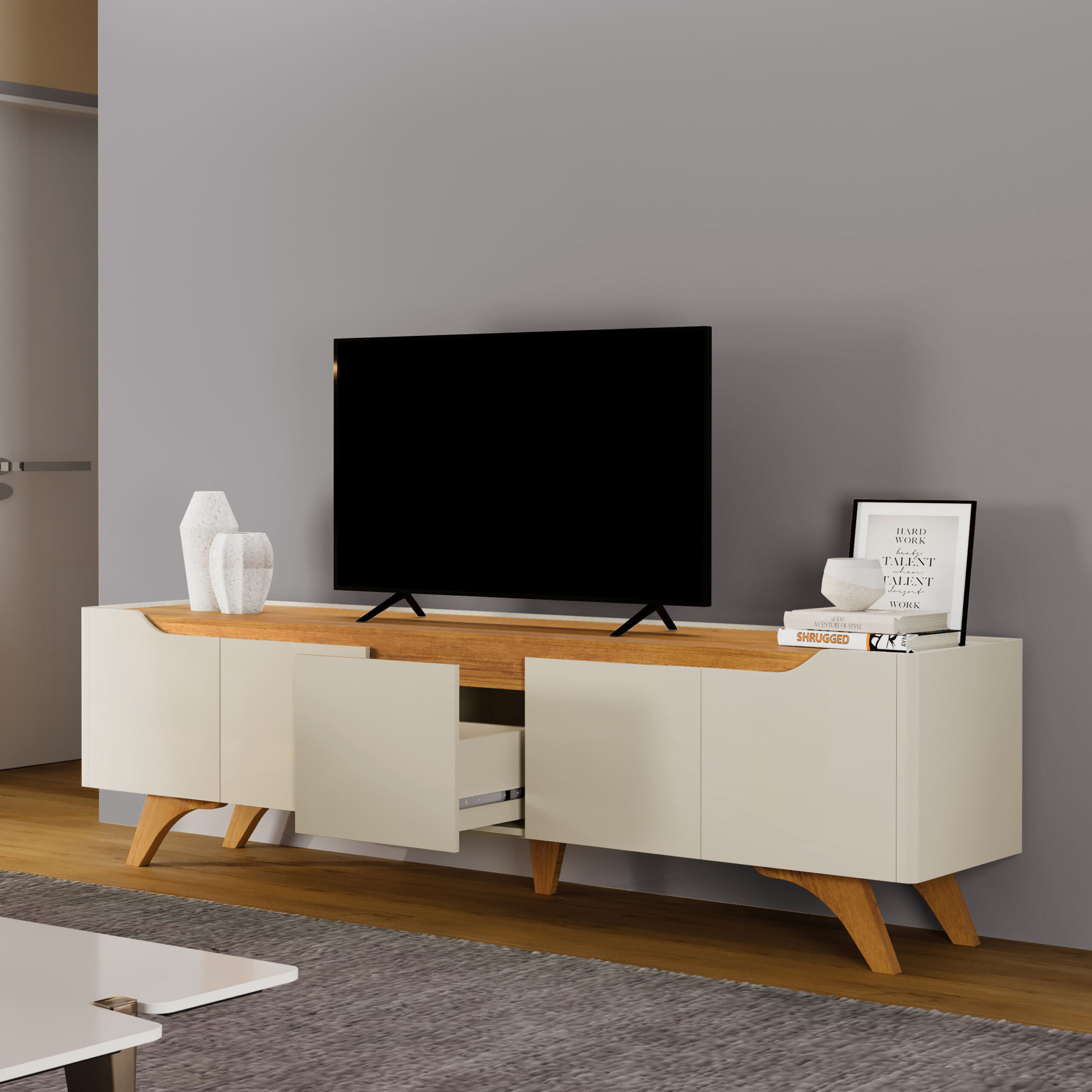 Rack Atenas - Off - Naturale - Ambiente - Lado - Aberto